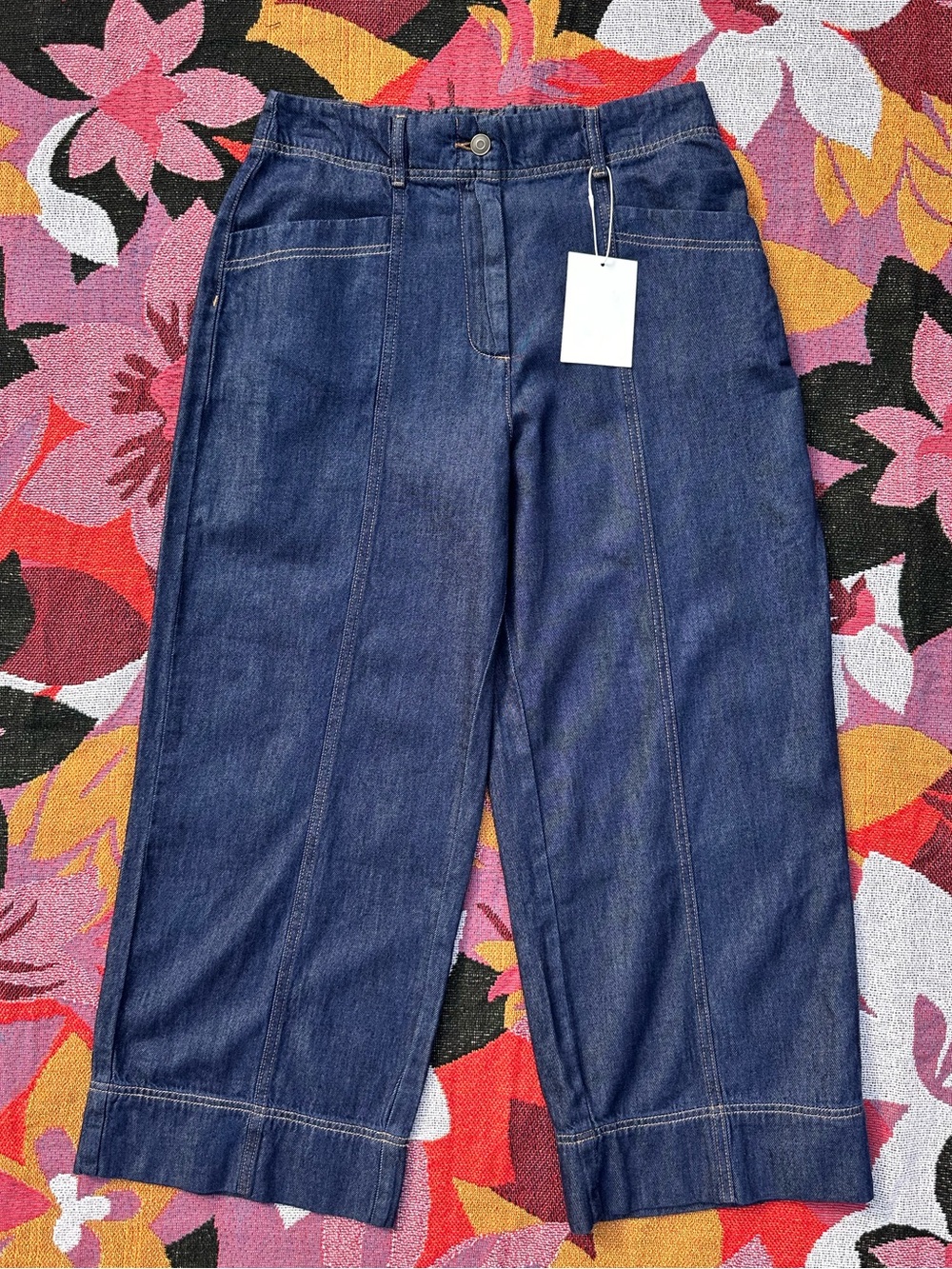 MAYE Goldie Crop Denim Wide Leg Pant Indigo